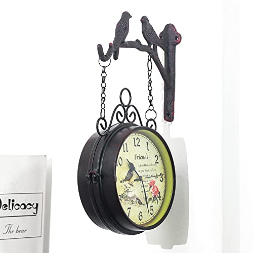 Horloge station nostalgie double face double cadran en fer forgé
