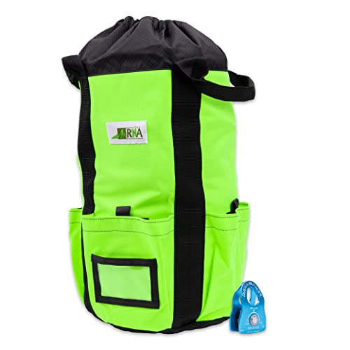 Rock-N-Rescue Arbor Rope Storage Bag 150 ft and Revo Ice Prusik Minding Pulley Combo - Rock and Tree Climbing Equipment (Neon Green)