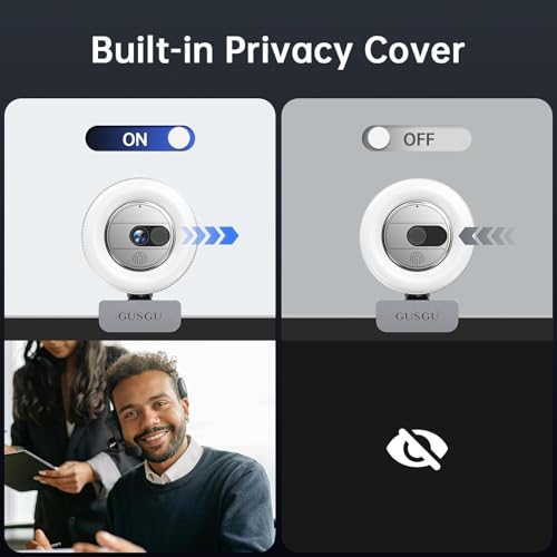 GUSGU G910 2K Quad HD Webcam for PC, with Microphone & Light & Privacy Cover, Web Camera for Desktop Computer/Laptop/MacBook, USB Streaming Camera - Image 5