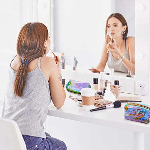 Weewooday 3 Pieces Iridescent Makeup Bag Holographic Bag Cosmetic Toiletries Bag Portable Waterproof Travel Pouch Iridescent Holographic Makeup Organizer for Women3