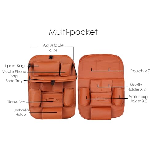Car Backseat Organizer with Multi-Pockets β Leather Car Seat Back Protector with Foldable Table Tray β Travel Storage Bag for Kids & Adults β Universal Fit (Brown) - Image 6