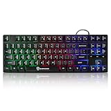 Wired Gaming Keyboard with Rainbow Backlit, 87 Keys Wired Cute Keyboard, USB Wired Keyboard for Laptop, PS4, Xbox, PC Gaming and Work-Black