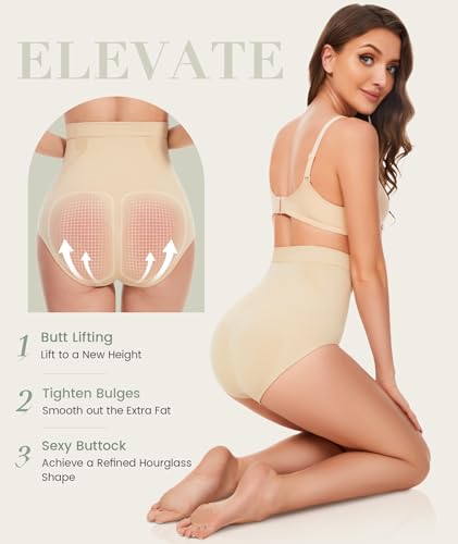 Everyday Shapewear Tummy Control Underwear - High Waisted Body Shaper Panties Seamless Shapewear Compression Briefs for Women Nude