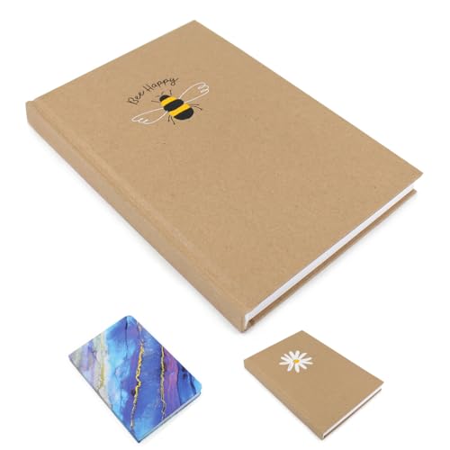 Fashion Stationery Notebook Notepad A5 Hardback Marble Bee or Daisy Style Lined Notebooks Journal To Do List Organiser Travel Writing Pads 120 Sheets (240 Pages) (Bee)