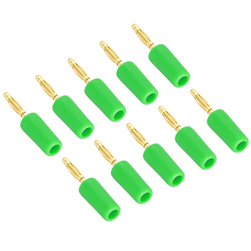 PATIKIL 10 Pack Banana Plugs Connector Speaker Banana Plug Connectors Solder Type 2mm Gold-Plated Copper Green for Speaker Wires Sound Systems