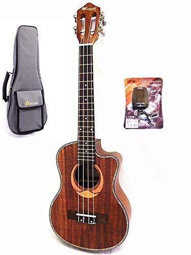 WOODNOTE/Pro. Cutaway Designed 26" Top Solid Acacia Tenor Ukulele & Padding Bag & Maple Tuner