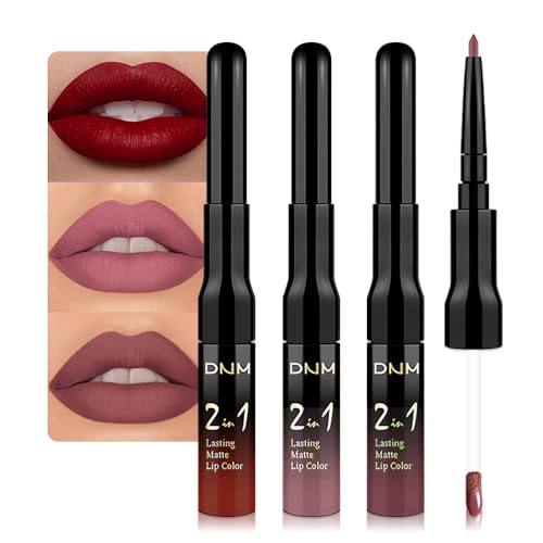 Image of evpct 3Pcs Dark Red Nuetral Mauve Red Brown Matte Lip Liner & Liquid Lipstick Stain Makeup Set for Women, Lip Liner Long Lasting Waterproof Smudge Proof, Longwear Lips Stick Makeup 24 hours originale