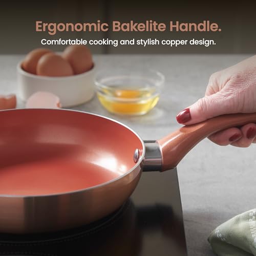 VonShef Pots and Pans Set, 8 Piece Induction Safe, Non-Stick Saucepan and Frying Pan Set, Easy Clean Copper Pots and Pans Set with Glass Lids, PFAS, PTFE, PFOA, Lead & Cadmium Free - Image 6