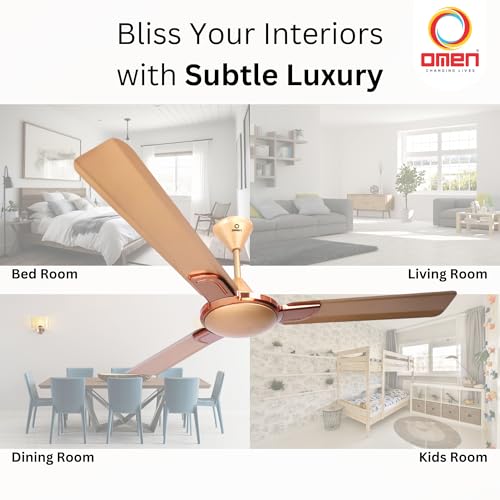 Image of Omen Changing Lives 1200mm Briz Air Ceiling Fan | High-Speed Decorative 3-Blade Fan | Anti-Dust Coating | 210 m /min Air Delivery | Energy Efficient |BEE Star Rated | 2-Year Warranty (Golden)