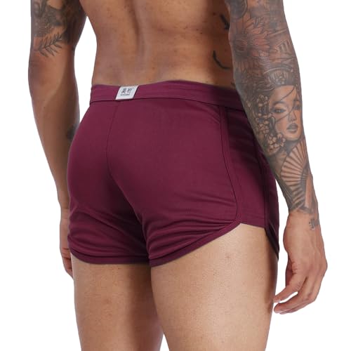 Rexcyril Men's Running Workout Bodybuilding Gym Shorts Athletic Sports Casual Short Pants, X-Large, Maroon2 - Thumbnail 4