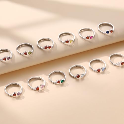 Dainty Promise Rings for Her 2 Birthstone Adjustable Rings for Women Sister Anniversary Birthday Gifts for Women Jewelry Mothers Day Ring Gifts Valentine's Gift for Her Fashion Trendy2