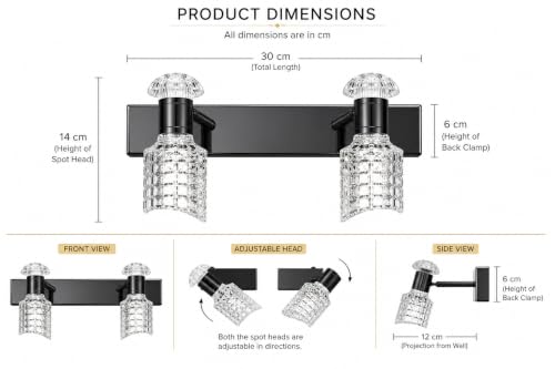 Image of FILLISKA 3 in 1 Double Wall spot /Picture /Display /Mirror Light with Adjustable Head and Colour Changing Function (Gloss Black-6564)