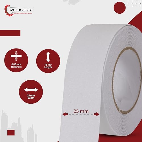 Image of Robustt Anti Skid /AntiSlip Tape 18 Meter 25MM (Pack of 1) Fall Resistant with PET Material and Solvent Acrylic Adhesive Tape for Slippery Floors, Staircase, Ramps, Indoor, Outdoor Use - White