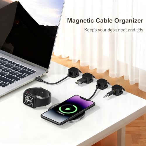 Image of 10 Pack Magnetic Cable Clips, [No-Residue] Adhesive Cable Holder, Wire Organizer Keeper for Nightstand, Desk, Home or Office (Black)