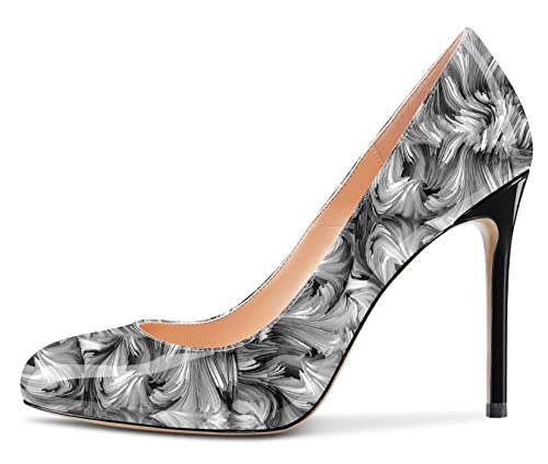 Aachcol Women Stiletto Pumps Close Round Toe High Heel Slip-on Shoes Wedding Office Classic 4 Inches2