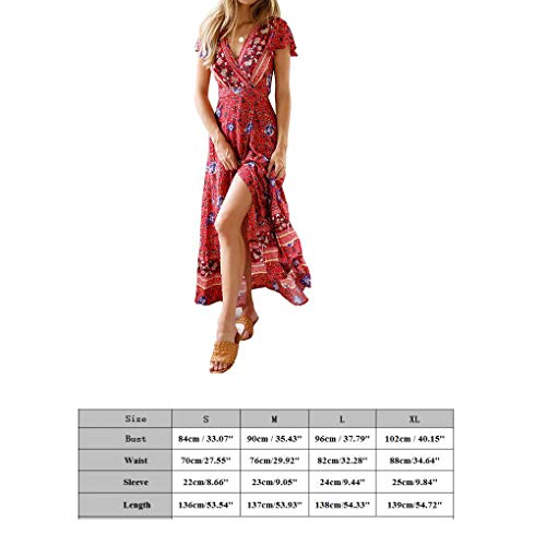 Mulheres Praia Boho manga curta vestido longo menina manga curta maxi Floral Impresso Dividir Sundre