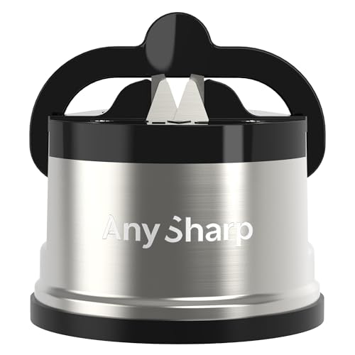 AnySharp Pro Afilador de Cuchillos (Metal) con Ventosa, Metal Cepillado