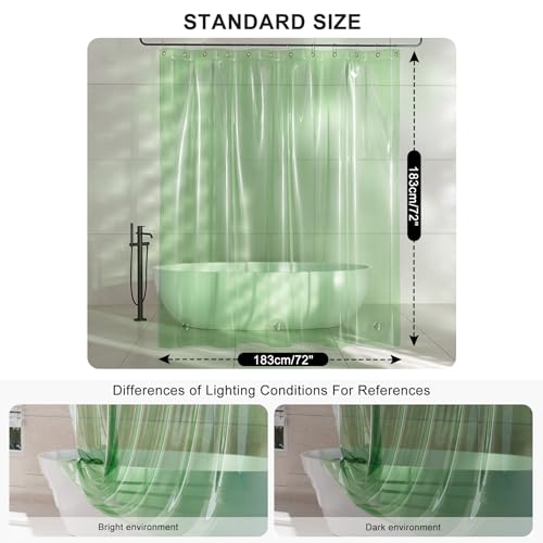 Image of AmazerBath Heavy Duty Shower Curtain and Liner 2-in-1, 100% EVA Luxury Soft Clear Mint Green Shower Curtain Liner, 72x72 Plastic Weighted Shower Curtain, 12 Rustproof Grommets & 3 Heavyweight Stones