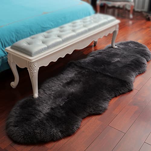 Iriwool Premium Genuine Fur Sheepskin Rug Real Australia Sheepskin Natural Luxury Fluffy Lambskin Fur Area Rug Seat Covers For Kids Bedroom Sofa Chair Cover Pets Dogs Mat (2' X 6'Dark Gray) #TOP1