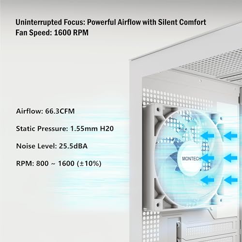 Image of MONTECH GF120 ARGB PWM 120mm Fan - High Airflow, Quiet Hydraulic Bearing, Majestic White Design, 800-1600RPM, 4-Pin - White