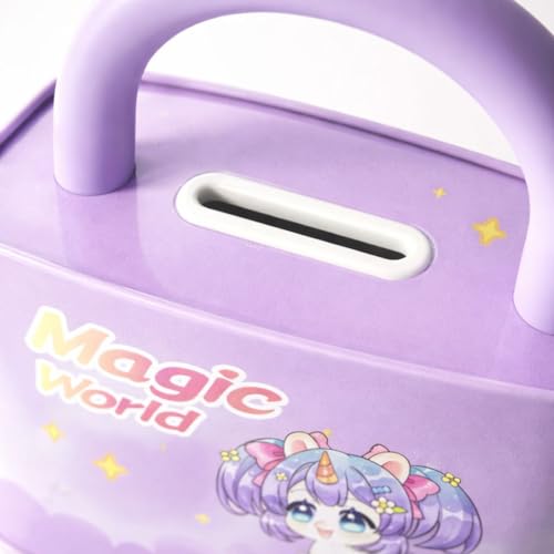 Image of Sajani Cute Cartoon Creative Portable Piggy Bank, Money Saving Box with Combination Lock, Mini Coin Bank Gifts for Boys and Girls, Best Return Gifts for Kids (Pack of 1) (Lock - Purple)