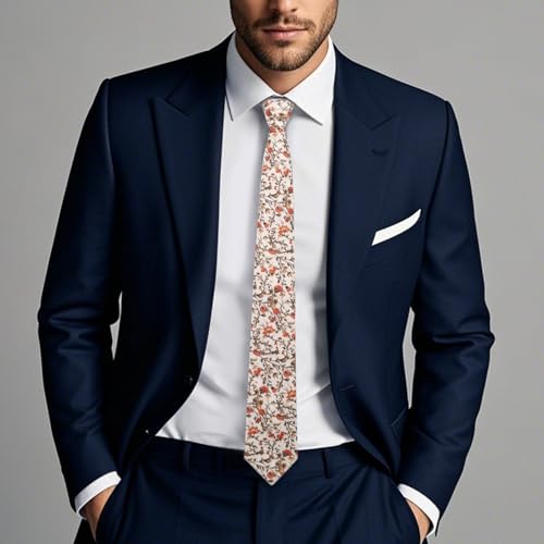 Image of Cotton Floral Ties for Men 2.76 inch Men's Skinny Tie Linen Flower Printed Neck Tie for Wedding Dating Party