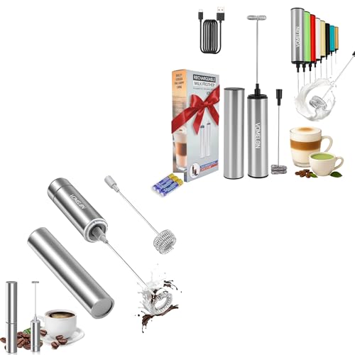 Milk Frother 2-Pack – Rechargeable & Battery-Operated Handheld Foam Makers for Coffee, Matcha, Hot Chocolate & Gifts for Coffee Lovers