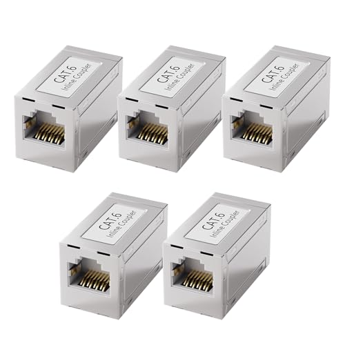 5 Piezas Empalme RJ45 Blindado Universal, Acoplamiento Hembra para Conector CAT6 CAT5 CAT5E, Acoplador Jack Blindado Soporte de Keystone Extensión, Ethernet Conector Modular para Red Panel de Patch