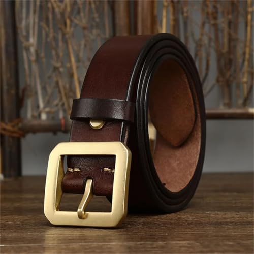 Mens Thick Genuine Leather Casual Jeans Belt 3.8CM Wide With Copper Brass Buckle Luxury Strap3