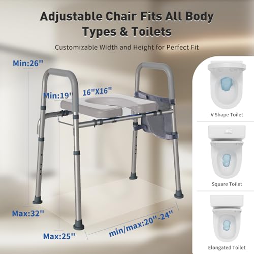 Image of WHLICKS 500lbs Raised Toilet Seat with Handles - Adjustable Width Elevated Seat, Cozy Padded Toilet Seat Risers for Seniors, Handicap & Disabled, Fits All Toilets, Gray