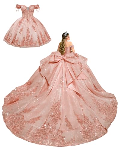 Youjiayi Rose Gold Quinceanera Dress 2 in 1 Ball Gown with Train Size 4