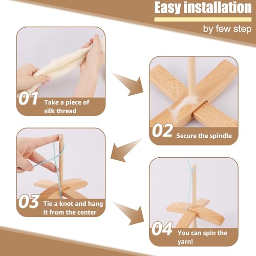 Guniata Fallspindel,Türkische Fallspindel aus Buchenholz,Abnehmbare Handspindel Holz,für Garn,Weben,Wolle,Handarbeit,Häkeln(A)