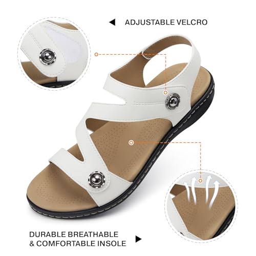 Image of TEMOFON Womens Sandals Dressy Summer: Comfortable Arch Support Flat Sandal | Comfort Walking, Dress Casual, Adjustable Hook and Loop, Open Toe Ankle Strap, Cute Lightweight Soft, Non Slip Elegant Shoes