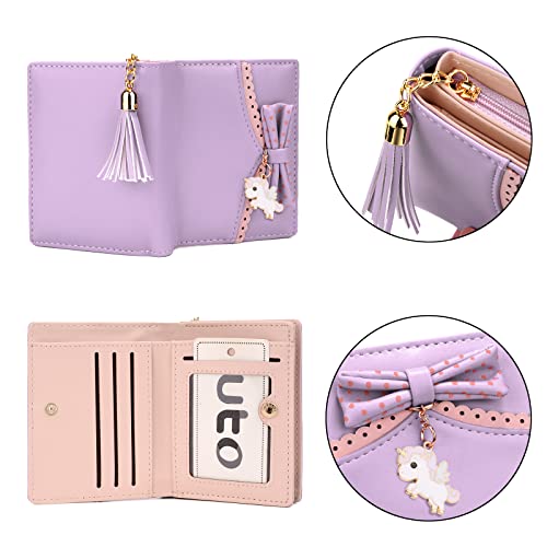 UTO Wallet for Girls Cute Leather Vegan Small Women Tassel Pendant Card Holder Kawaii Coin Purse 10964