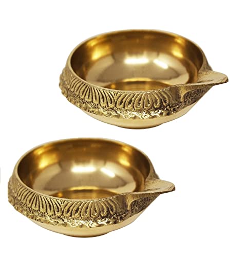 PR International Kuber Diya Puja Set of 2 Brass Kuber Diya Oil Lamp for Home Decoration for Diwali Festival and All Occasions