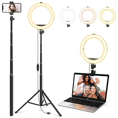 Ring Light with Tripod, 10" Selfie Ring Light with Stand and Phone Holder, Foldable LED Ringlight for Youtube, Tiktok Video Recording/Live Streaming/Makeup,Circle Light Compatible with All Cell Phones