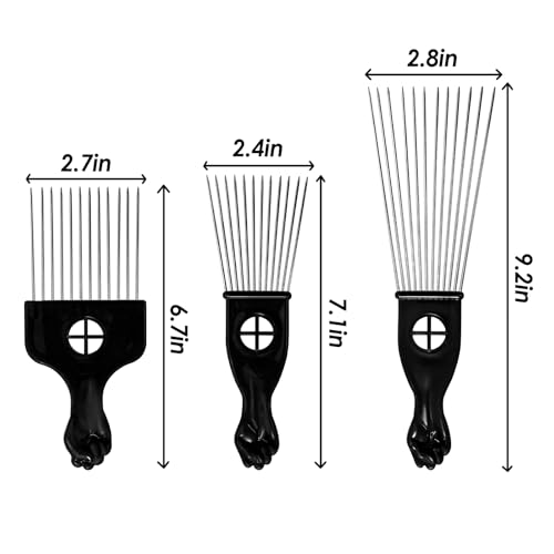 Set 3 Peines Afro de Acero Inoxidable Negro miniatura 2
