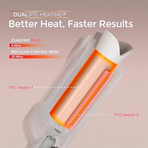 Image of TYMO CurlPro Plus Automatic Rotating Curling Iron - Upgraded Long Barrel Curling Wand for Long Hair, Ceramic Hair Curler for Women, Anti-Scald, Tangle-Free, 600M Ionic, Dual Voltage, Gold, 1 1 /2 Inch