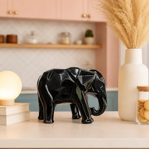 Image of Xtore Modern Geometric Black Elephant Statue for Home Decor (Pack of 1, Black)