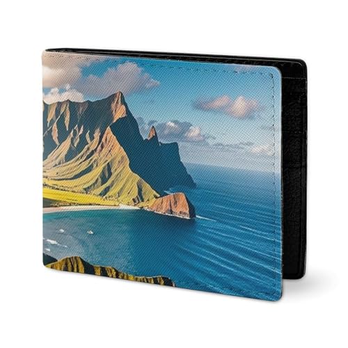 Seaside Mountain Skyline Wallet Elegant Leather Wallets with ID Window & 2 Card Slots, Slim Bifold Wallet for Men Women2