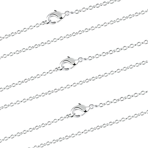 Wholesale 12 Pcs Silver Plated Solid Brass Fine Flat Cable Chains Bulk For Jewelry Making 18-30 Inches (24 Inch(2Mm)) #TOP26