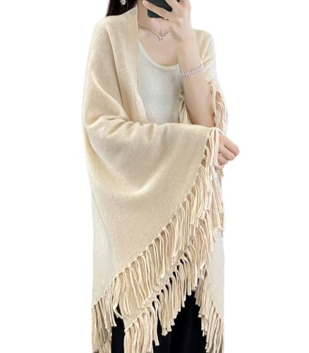 100% Merino Wool Shawl Wrap Women's Tassel Poncho Cape Cardigan Autumn Winter Loose Open Sweater Coat