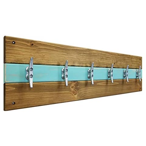 Cape May Boat Cleat Clothing, Coat or Towel Rack, Nautical Home Decor - Coat Hooks - 20 Colors - Shown in Driftwood & Sea Blue - HANDMADE IN THE USA Cover