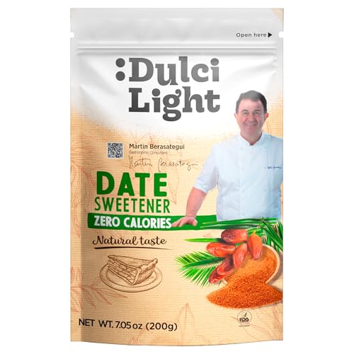 Dulcilight Edulcorante Eritritol Dátil Zero 200g = 400g de Azúcar | Sabor Natural - 200% Dulzor del Azúcar | No GMO Keto Certificado Vegano Libre de Gluten | Cuida Tus Dientes | Sin Regusto Amargo