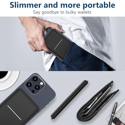 Image of Asstar Magnetic Wallet Compatible with MagSafe Wallet for 3 Cards, Black | Adjustable Wallet Stand for Apple, Magnetic Card Holder Wallet for iPhone 17 /16 /15 /14 /13 /12 Series, Twill PU Leather