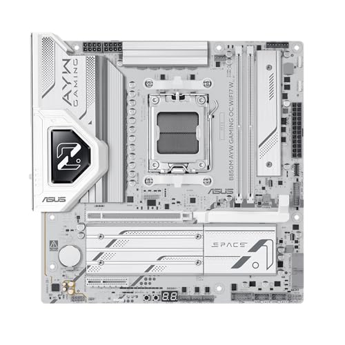 ASUS B850M AYW GAMING OC WIFI7 W, carte mère AMD Micro-ATX, 12+2+1 phases d'alimentation, DDR5, PCIe 5.0, 3 emplacements M.2, Wi-Fi 7, Ethernet Realtek 2.5Gb,...