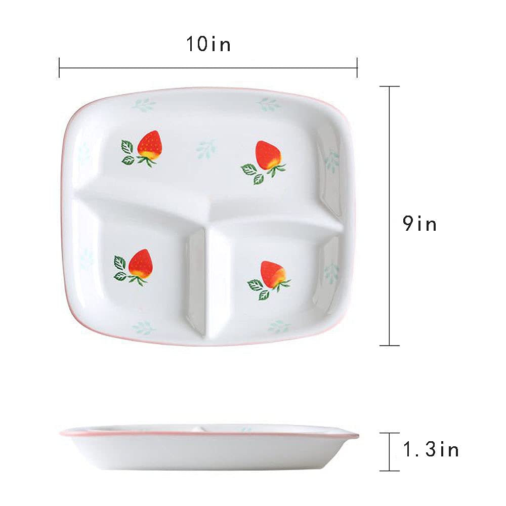 Assiette carrée divisée en céramique avec motif fruits