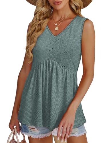 Image of OFEEFAN Womens Tank Tops 2025 Flowy Peplum Tops for Women Dressy Sleeveless V Neck Babydoll Tank Tops