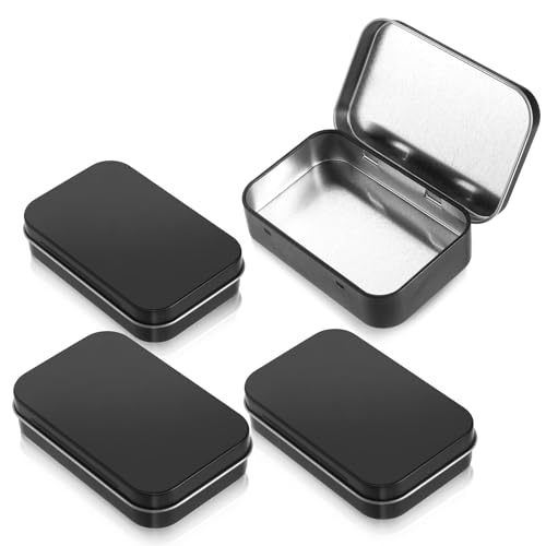 Bewudy 4PCS Rectangular Small Tin Boxes, 9.4X5.9cm Iron Flip Storage Box Portable Mini Storage Box Small Items Hinged Containers for Candies Jewelry Key Coin Earrings (Black)