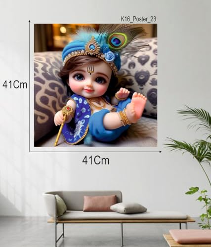 Image of Akki Wold Blue Eyes With Blue Dress Kanha Wall Poster For Living Room, Office, Pooja Room (Size - 41CM X 41CM)